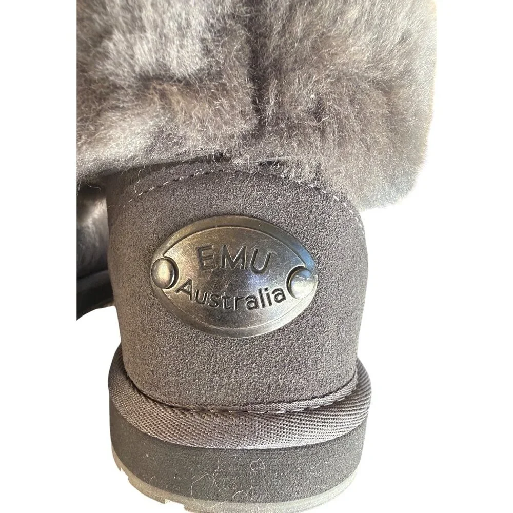 EMU Australia Sheepskin Fold-Cuff Ankle Boot Slippers Grey Suede Shearling 7 New